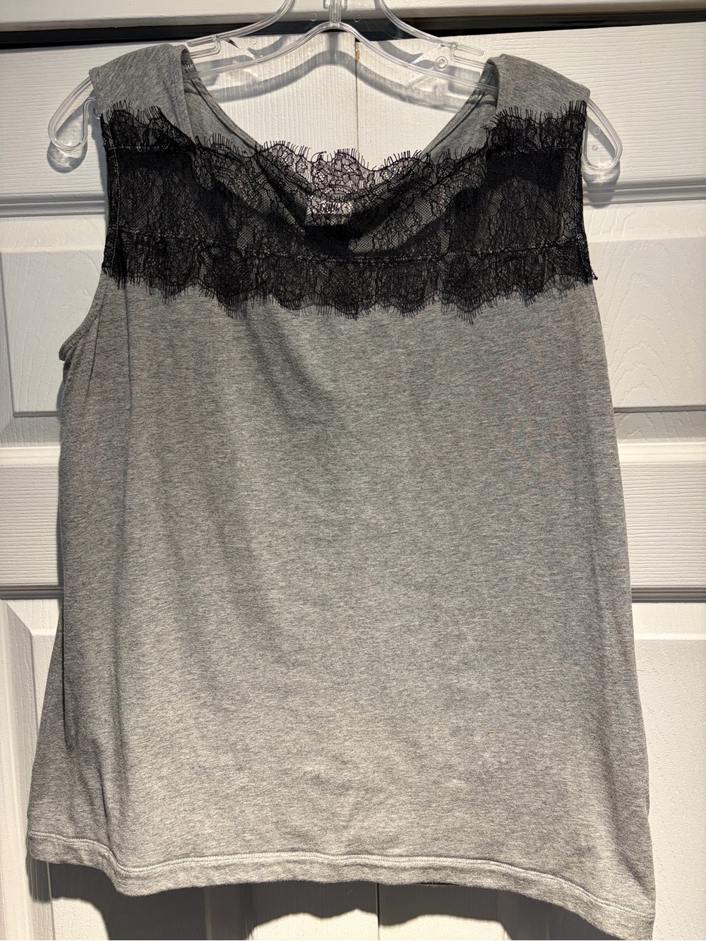 CABI grey tank with black lace